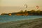 Kitesurfing. Evening landscape of a small island and the sea. Boracay, Philippines.