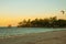 Kitesurfing. Evening landscape of a small island and the sea. Boracay, Philippines.