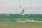 Kitesurfing jump on the sea