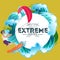 Kitesurfing water extreme sports, design element for summer vacation activity concept, cartoon wave surfing