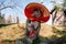 Kitsune Japanese Fox stone statue with red scarft and hat