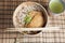 Kitsune soba, Japanese buckwheat noodles with marinated, fried tofu