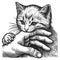Kitten bites hand engraving sketch vector