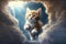 Kitten Crossing Over the Rainbow Bridge in Heaven - Ai Generative