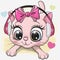 Kitten girl with pink headphones on a white background