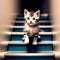 Kitten going down the stairs,generated illustration with ai