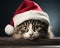 Kitten peeking out in Christmas scene.