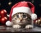 Kitten peeking out in Christmas scene.