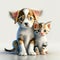 Kitten and puppy are best friends. Universal neutral design for children on a light background