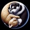 The kitten and puppy sleep like yin yang traditional symbols