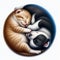 The kitten and puppy sleep like yin yang traditional symbols