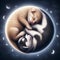 The kitten and puppy sleep like yin yang traditional symbols