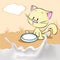 Kitten sitting in a bowl with milk - vector