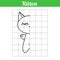The kitten is sleeping. Grid copy the picture for children. Illustration of a simple coloring book. Easy game for learning kids.