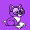 Kitten smart glasses small reads a book purple postcard cartoon illustration