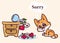 Kitten sorry guilty dropped flowers cartoon illustration