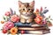 Kitten with stack of books. Ai-Generated.