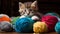 Kitten Tangled in Yarn Ball