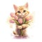 Kitten and Tulip on white background.