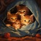 Kittens cozily nestled together beneath a soft blanket.