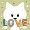Kitty holding love message retro background