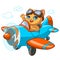 Kitty pilot cartoon vector illustration of kitten in toy airplane for kid birthday greeting card design template