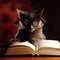 Kitty reading a book