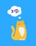 Kitty Thinking of Food Fish Vector Illustration