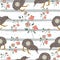 Kiwi Bird Seamless pattern with black stripes and dots