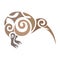 Kiwi bird silhouette in brown, drawn in celtic style. Design suitable for tattoo, logo, exotic bird emblem, mascot