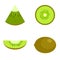 Kiwi fruit food slice icons set, flat style