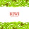 Kiwi fruit Horizontal seamless border. Vector illustration card top and bottom Fresh tropicat kiwifruits whole slice