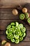 Kiwi fruit on wooden rustic table, ingredient for detox smoothie