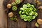 Kiwi fruit on wooden rustic table, ingredient for detox smoothie