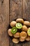 Kiwi fruit on wooden rustic table, ingredient for detox smoothie