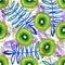 kiwi fruits seamless. Hand drawn fresh tropical plant waterecolor illustration.