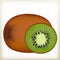 Kiwi green, a brown peel, a ripe fruit,