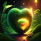 Kiwi hugging heart Valentine\\\'s Day background with green heart in the forest. generative AI animal ai