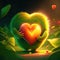 Kiwi hugging heart Valentine\\\'s day greeting card with green heart on dark background AI generated animal ai