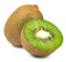 Kiwi isolated. Ripe sweet kiwi fruit and half a kiwi on a white.