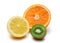 Kiwi lemon and orange isolated