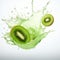 Kiwi Splash: Hyperrealistic Soda Splash On Green Kiwi Half