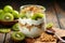 Kiwi Yogurt Granola Parfait with Sliced Nuts and Fruits, Generative Ai