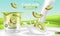 Kiwi yogurt Vector realistic. Product placement mock up. Fresh yogurt splash with fruits. Label design. 3d detailed illustrations