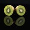 Kiwifruit on Black Reflective Background