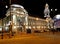 Kiyevskaya railway station lit at night, Moscow, Russia