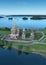 Kizhi island. Church of The Transfiguration built in the early 18th century. Onega lake, Karelia, Russia. Aerial view