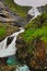 Kjosfossen Falls rainy summer day view Myrdal Norway