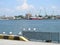 Klaipeda port with ships and cranes , Lithuania