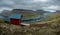 Klaksvik city behind hut on Bordoy island, Faroe Islands, Denmark